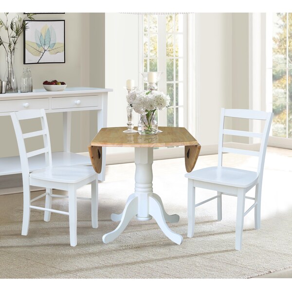 International Concepts 42 in. Dual Drop Leaf Table with 2  Ladder Back Dining Chairs - 3 Piece Dining Set - K02-42DP-C08-2P