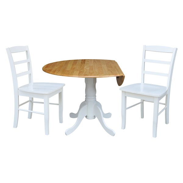 International Concepts 42 in. Dual Drop Leaf Table with 2  Ladder Back Dining Chairs - 3 Piece Dining Set - K02-42DP-C08-2P