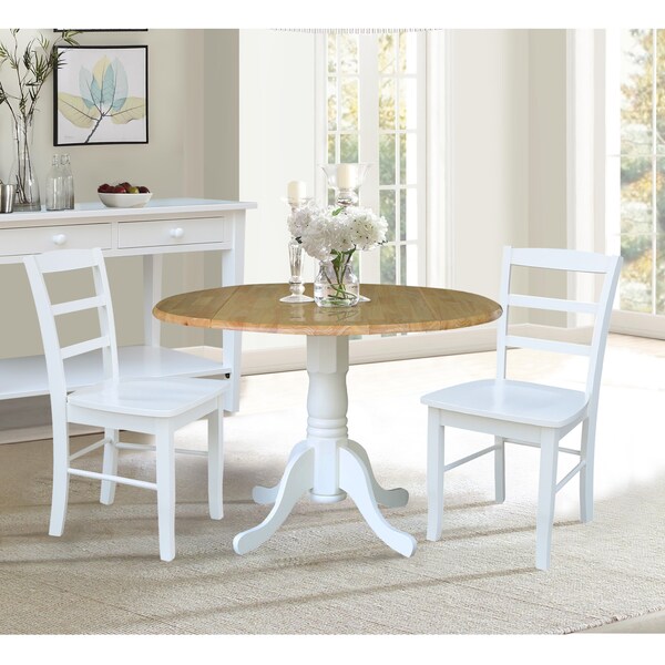 International Concepts 42 in. Dual Drop Leaf Table with 2  Ladder Back Dining Chairs - 3 Piece Dining Set - K02-42DP-C08-2P