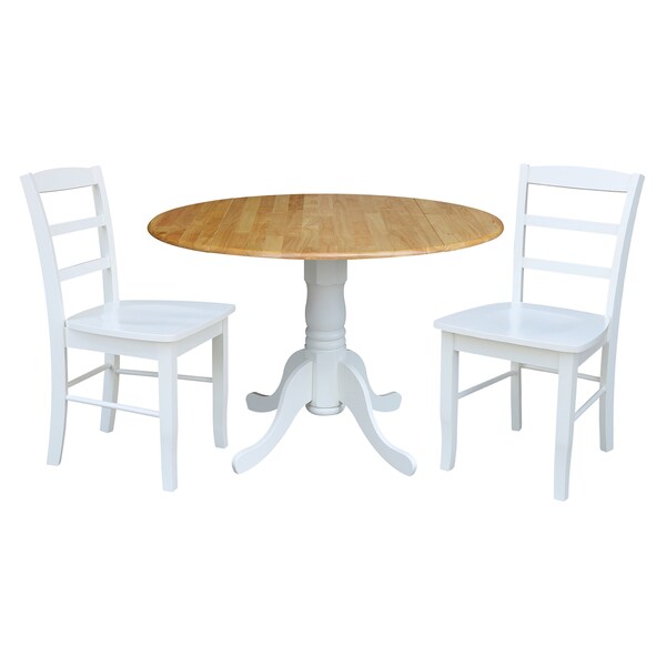 International Concepts 42 in. Dual Drop Leaf Table with 2  Ladder Back Dining Chairs - 3 Piece Dining Set - K02-42DP-C08-2P