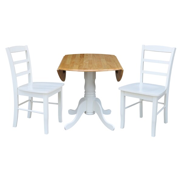 International Concepts 42 in. Dual Drop Leaf Table with 2  Ladder Back Dining Chairs - 3 Piece Dining Set - K02-42DP-C08-2P