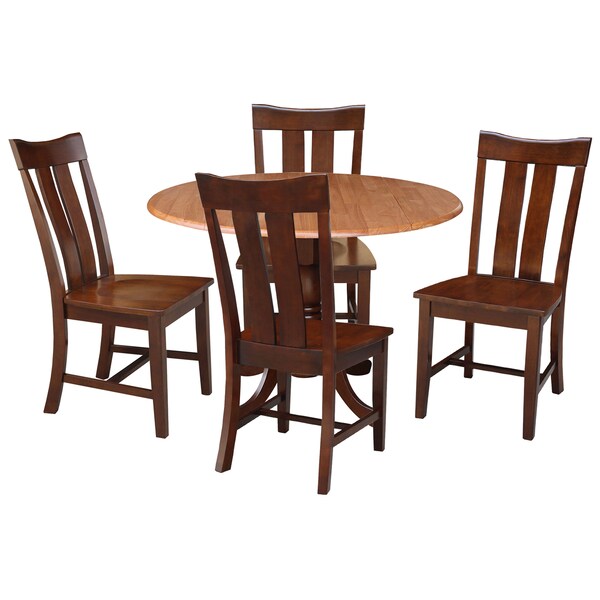 International Concepts 42 in. Dual Drop Leaf Table with 4 Splat Back Dining Chairs - 5 Piece Dining Set - K58-42DP-C581-13-4