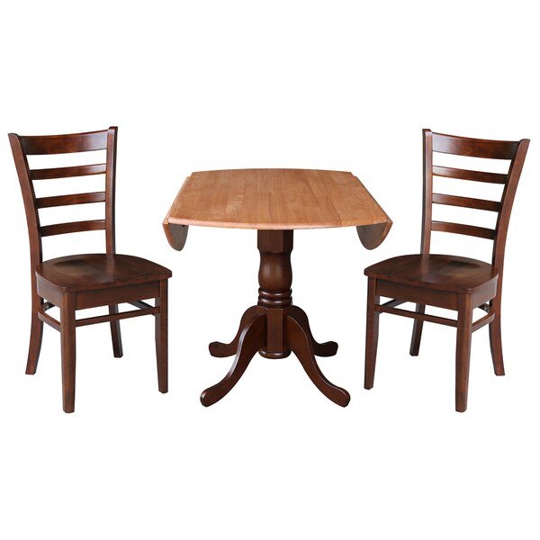 International Concepts 42 in. Dual Drop Leaf Table with 2 Ladder Back Dining Chairs - 3 Piece Dining Set - K58-42DP-C581-617P