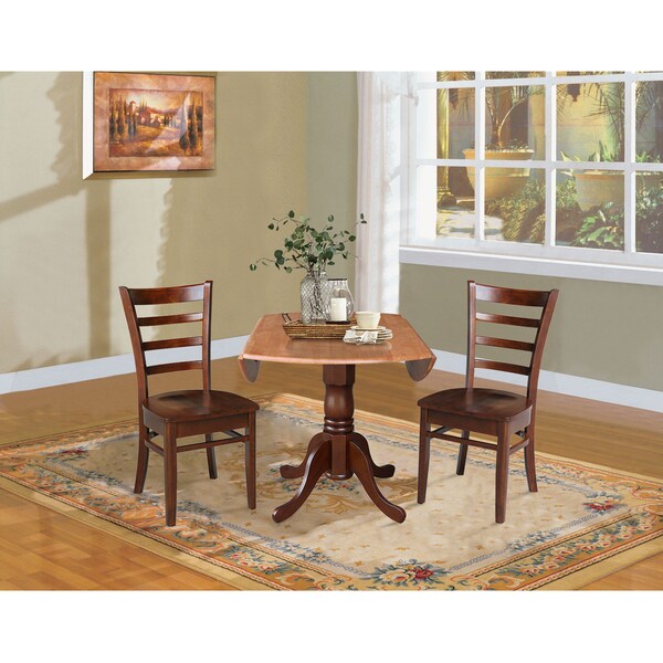 International Concepts 42 in. Dual Drop Leaf Table with 2 Ladder Back Dining Chairs - 3 Piece Dining Set - K58-42DP-C581-617P