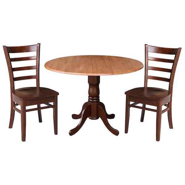 International Concepts 42 in. Dual Drop Leaf Table with 2 Ladder Back Dining Chairs - 3 Piece Dining Set - K58-42DP-C581-617P