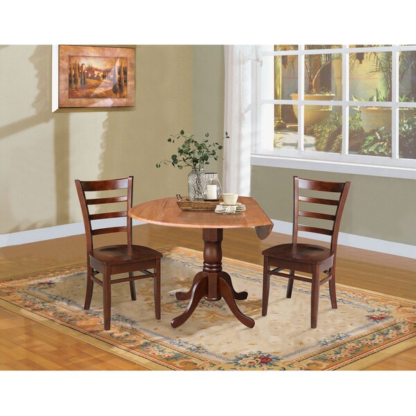 International Concepts 42 in. Dual Drop Leaf Table with 2 Ladder Back Dining Chairs - 3 Piece Dining Set - K58-42DP-C581-617P