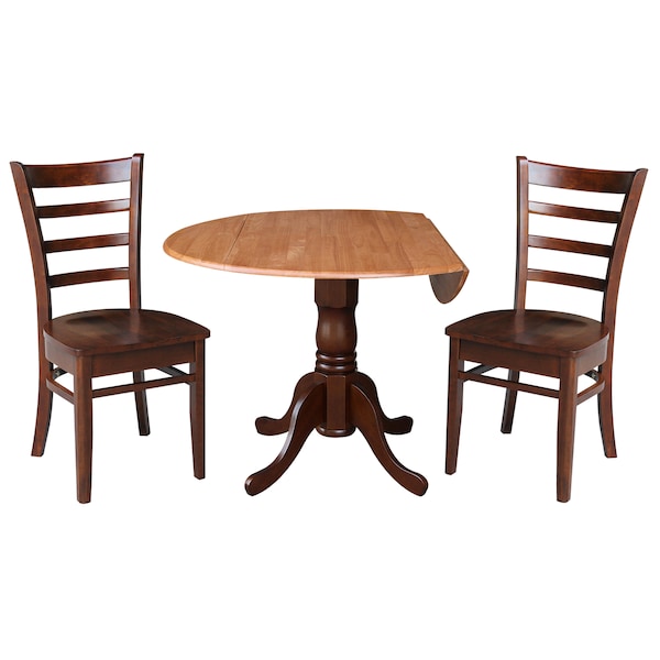 International Concepts 42 in. Dual Drop Leaf Table with 2 Ladder Back Dining Chairs - 3 Piece Dining Set - K58-42DP-C581-617P