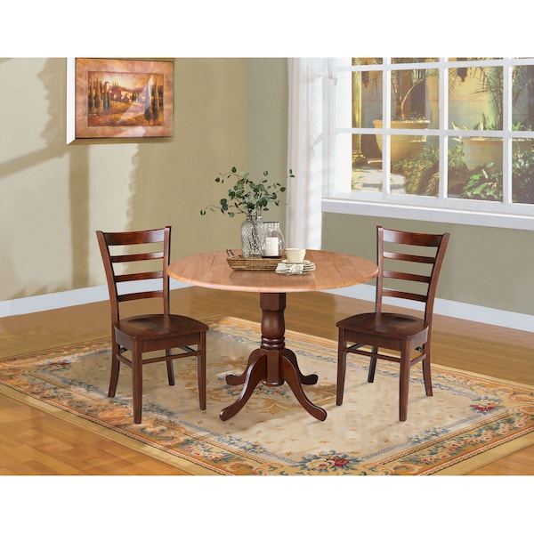 International Concepts 42 in. Dual Drop Leaf Table with 2 Ladder Back Dining Chairs - 3 Piece Dining Set - K58-42DP-C581-617P
