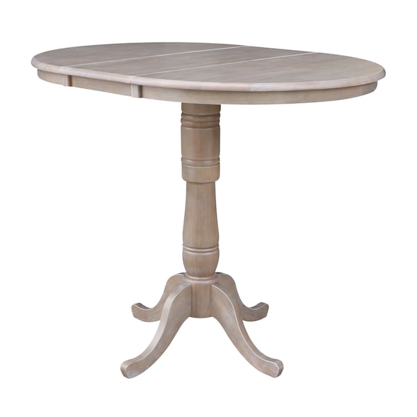 International Concepts Round 36 in Rd Top Pedestal Table, 12 in Leaf, 40.9 inH, Adjust Ht, Washed Gray Taupe, 36 in W, 48 in L - K09-36RXT-6B-2