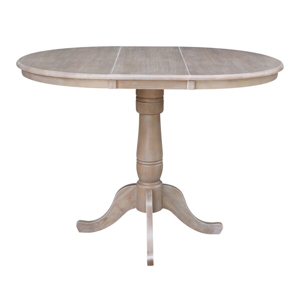 International Concepts Round 36 in Rd Top Pedestal Table, 12 in Leaf, 40.9 inH, Adjust Ht, Washed Gray Taupe, 36 in W, 48 in L - K09-36RXT-6B-2