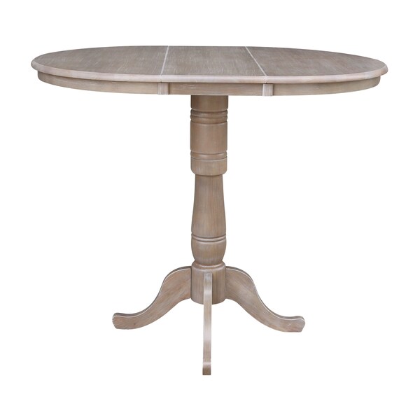 International Concepts Round 36 in Rd Top Pedestal Table, 12 in Leaf, 40.9 inH, Adjust Ht, Washed Gray Taupe, 36 in W, 48 in L - K09-36RXT-6B-2