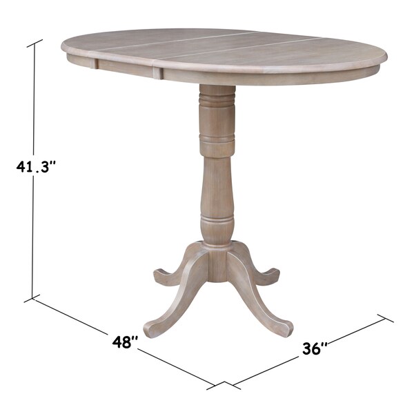 International Concepts Round 36 in Rd Top Pedestal Table, 12 in Leaf, 40.9 inH, Adjust Ht, Washed Gray Taupe, 36 in W, 48 in L - K09-36RXT-6B-2