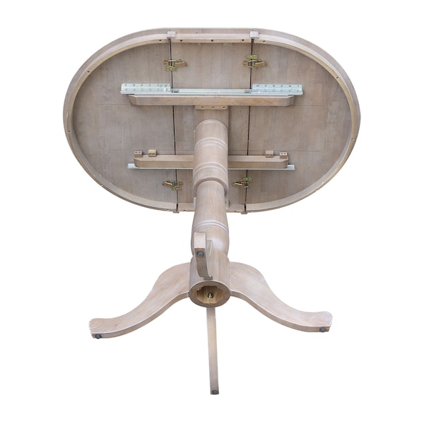 International Concepts Round 36 in Rd Top Pedestal Table, 12 in Leaf, 40.9 inH, Adjust Ht, Washed Gray Taupe, 36 in W, 48 in L - K09-36RXT-6B-2