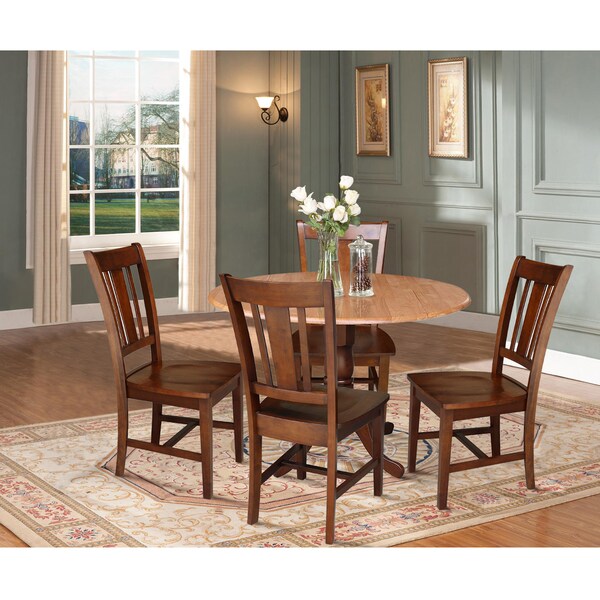 International Concepts 42 in. Dual Drop Leaf Table with 4 Splat Back Dining Chairs - 5 Piece Dining Set - K58-42DP-C581-10-4