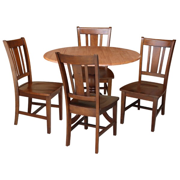 International Concepts 42 in. Dual Drop Leaf Table with 4 Splat Back Dining Chairs - 5 Piece Dining Set - K58-42DP-C581-10-4