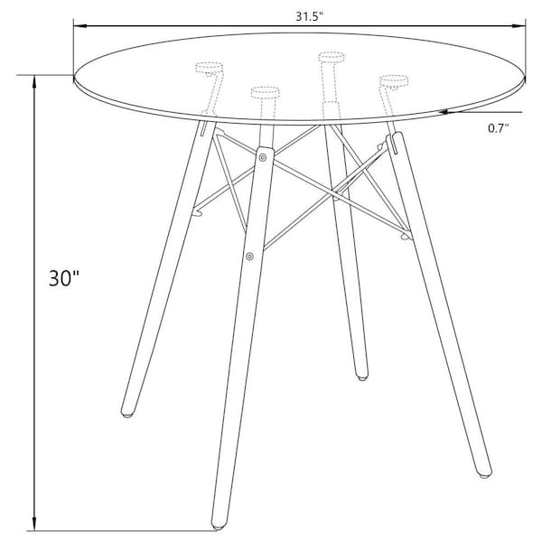 Leisuremod Round 31.5 in W, 30 in L, MDF/Iron/Steel/Solid Wood, Black - EP31BLR