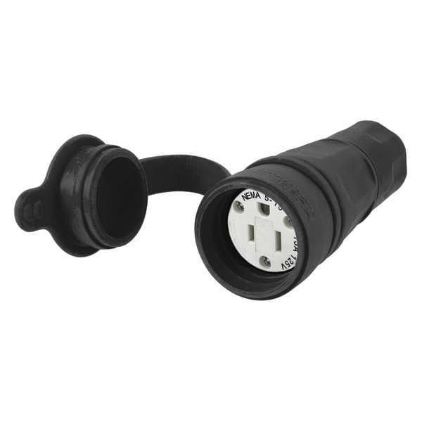 Hubbell Watertight Straight Blade Connector, 5-15R, 15A, 125VAC, Black - HBL15W47BK