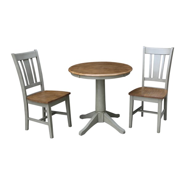 International Concepts Round 30 in Rd Top Pedestal Table, 2 San Remo Chairs, Hickory/Stone, 30 in W, 30 in L, 29.9 in H - K41-30RT-27B-C10-2