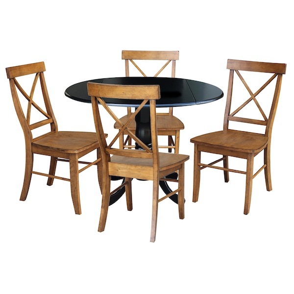 International Concepts 42 in. Dual Drop Leaf Table with 4 Cross Back Dining Chairs - 5 Piece Dining Set - K46-42DP-C59-613-4