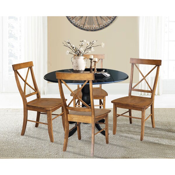 International Concepts 42 in. Dual Drop Leaf Table with 4 Cross Back Dining Chairs - 5 Piece Dining Set - K46-42DP-C59-613-4