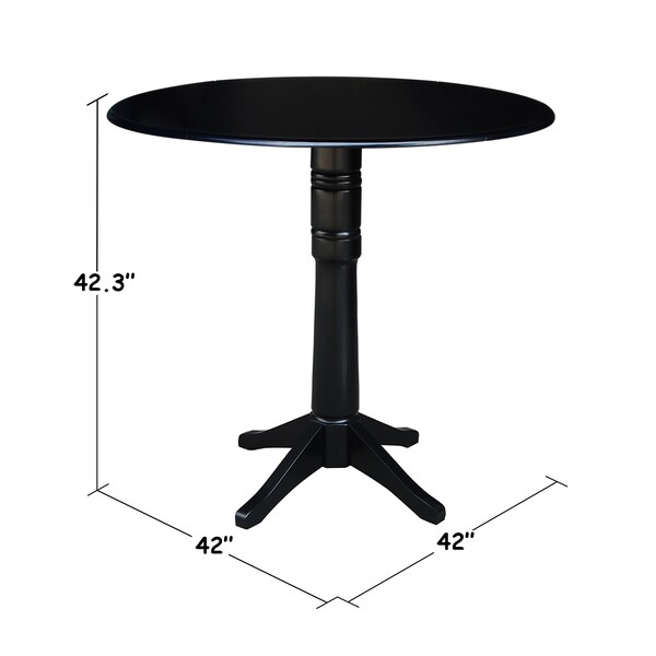 International Concepts Round 42 in Round Dual Drop Leaf Pedestal Table, 42.3 inH, Black, 42 in W, 42 in L, 42.3 in H, Wood - K46-42DPT-27B-6B-2