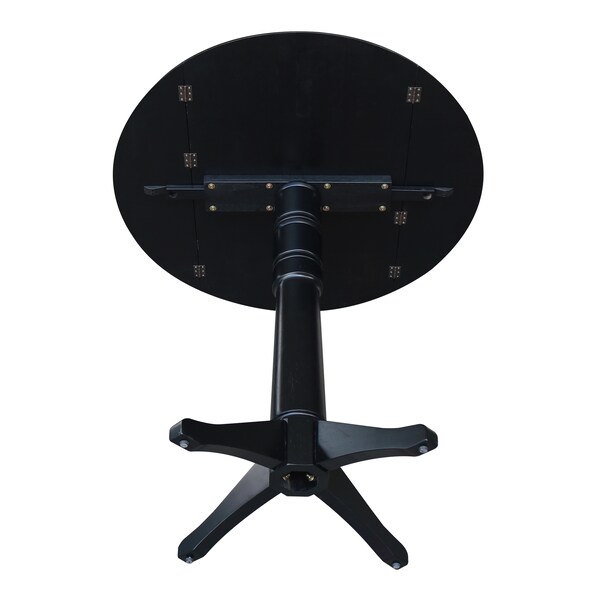 International Concepts Round 42 in Round Dual Drop Leaf Pedestal Table, 42.3 inH, Black, 42 in W, 42 in L, 42.3 in H, Wood - K46-42DPT-27B-6B-2