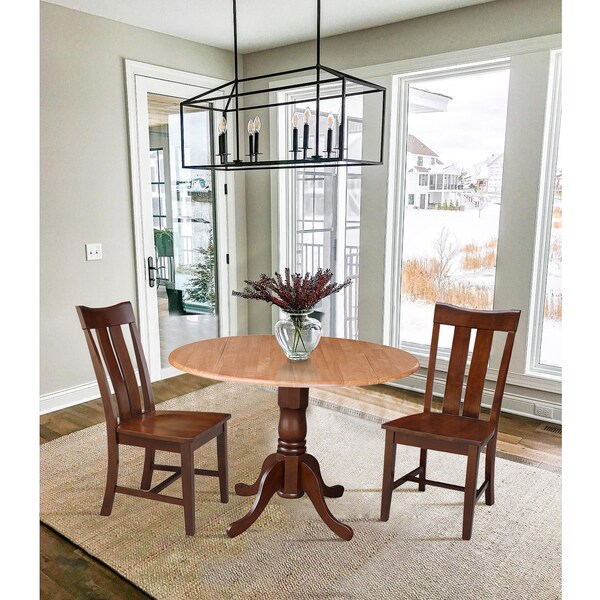 International Concepts 42 in. Dual Drop Leaf Table with 2 Splat Back Dining Chairs - 3 Piece Dining Set - K58-42DP-C581-13P