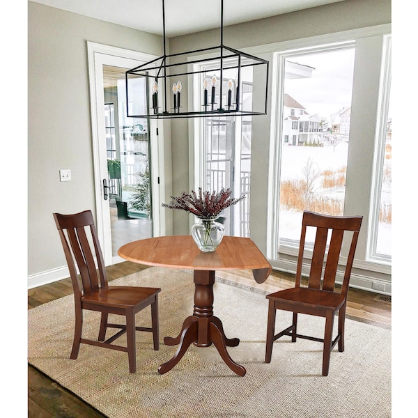 International Concepts 42 in. Dual Drop Leaf Table with 2 Splat Back Dining Chairs - 3 Piece Dining Set - K58-42DP-C581-13P