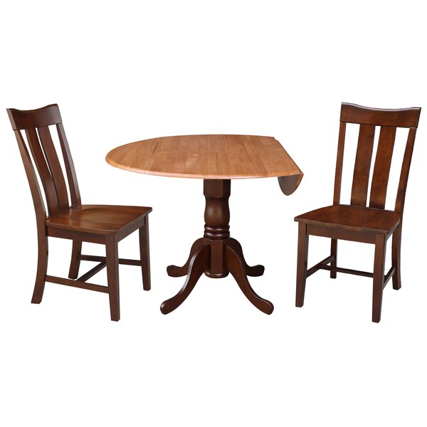 International Concepts 42 in. Dual Drop Leaf Table with 2 Splat Back Dining Chairs - 3 Piece Dining Set - K58-42DP-C581-13P