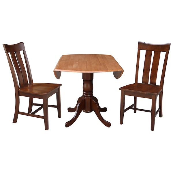 International Concepts 42 in. Dual Drop Leaf Table with 2 Splat Back Dining Chairs - 3 Piece Dining Set - K58-42DP-C581-13P