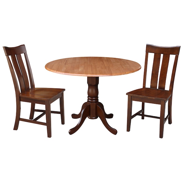 International Concepts 42 in. Dual Drop Leaf Table with 2 Splat Back Dining Chairs - 3 Piece Dining Set - K58-42DP-C581-13P