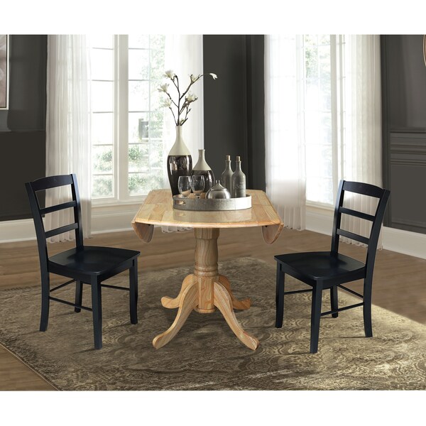 International Concepts 42 in. Dual Drop Leaf Table with 2  Ladder Back Dining Chairs - 3 Piece Dining Set - K01-42DP-C46-2P