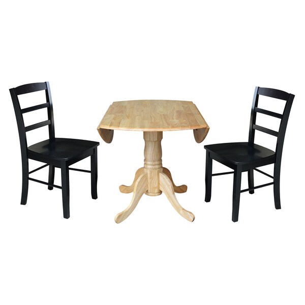 International Concepts 42 in. Dual Drop Leaf Table with 2  Ladder Back Dining Chairs - 3 Piece Dining Set - K01-42DP-C46-2P