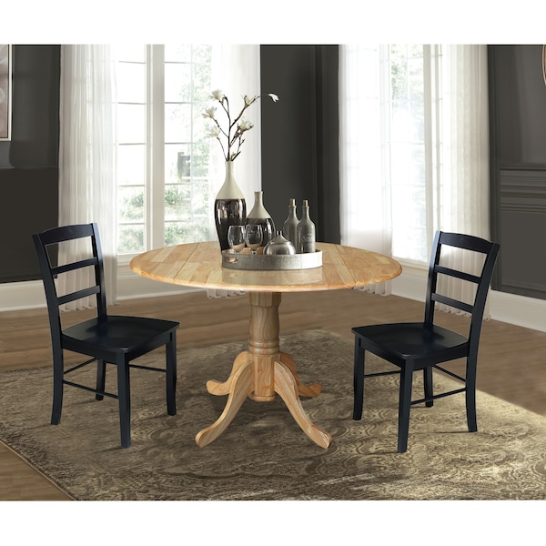 International Concepts 42 in. Dual Drop Leaf Table with 2  Ladder Back Dining Chairs - 3 Piece Dining Set - K01-42DP-C46-2P