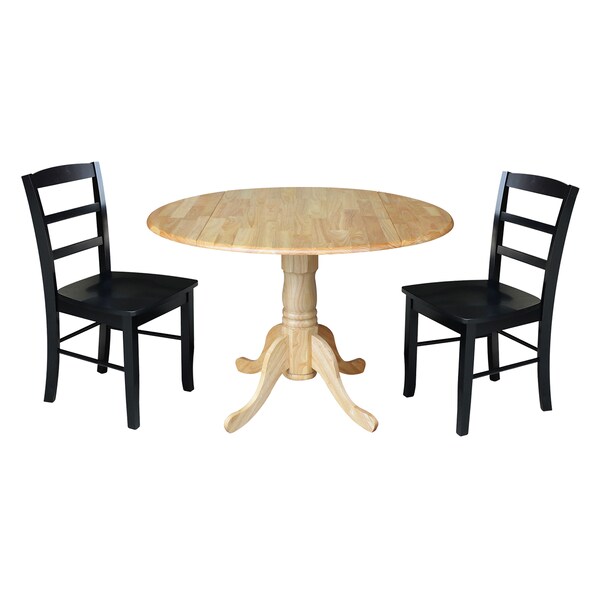 International Concepts 42 in. Dual Drop Leaf Table with 2  Ladder Back Dining Chairs - 3 Piece Dining Set - K01-42DP-C46-2P