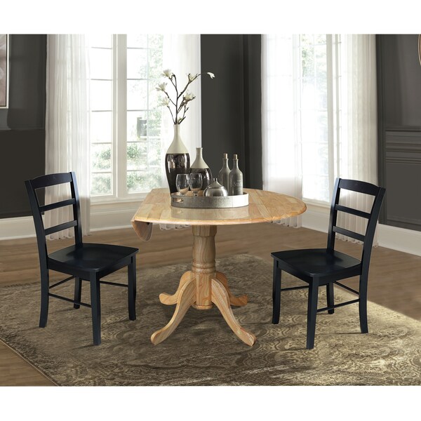 International Concepts 42 in. Dual Drop Leaf Table with 2  Ladder Back Dining Chairs - 3 Piece Dining Set - K01-42DP-C46-2P