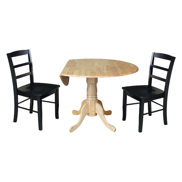 International Concepts 42 in. Dual Drop Leaf Table with 2  Ladder Back Dining Chairs - 3 Piece Dining Set - K01-42DP-C46-2P