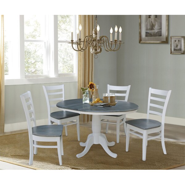 International Concepts Round 36 in Rd Extension Dining Table, 4 Emily Chairs, White/Heather Gray, 36 in W, 48 in L, Wood - K05-36RXT-C617-4
