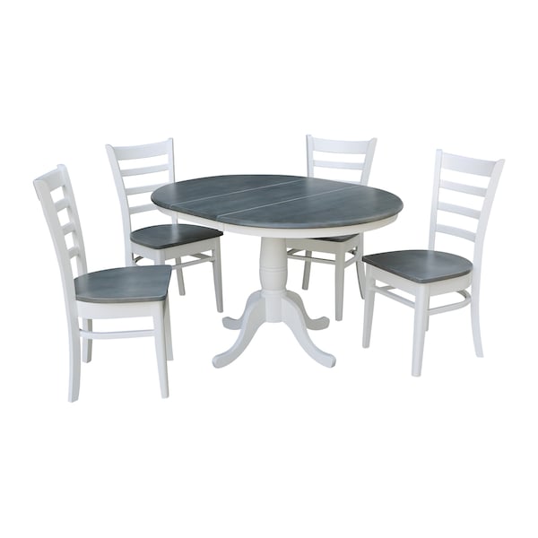 International Concepts Round 36 in Rd Extension Dining Table, 4 Emily Chairs, White/Heather Gray, 36 in W, 48 in L, Wood - K05-36RXT-C617-4