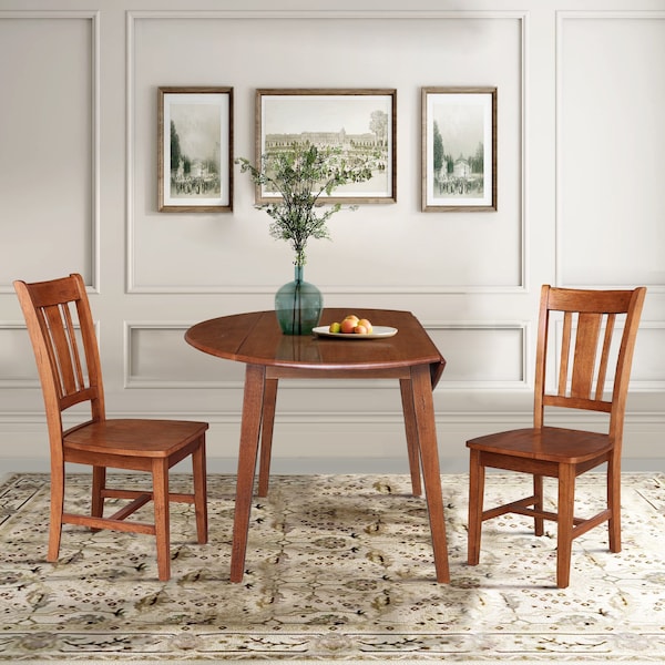 International Concepts 42 in. Solid Wood Round Dual Drop Leaf Dining Table with 2 Chairs in Distressed Oak - K42-42DL-C10-2