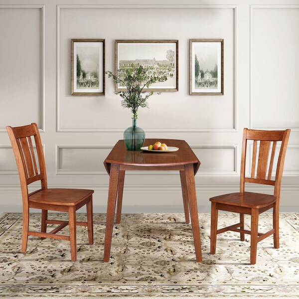International Concepts 42 in. Solid Wood Round Dual Drop Leaf Dining Table with 2 Chairs in Distressed Oak - K42-42DL-C10-2