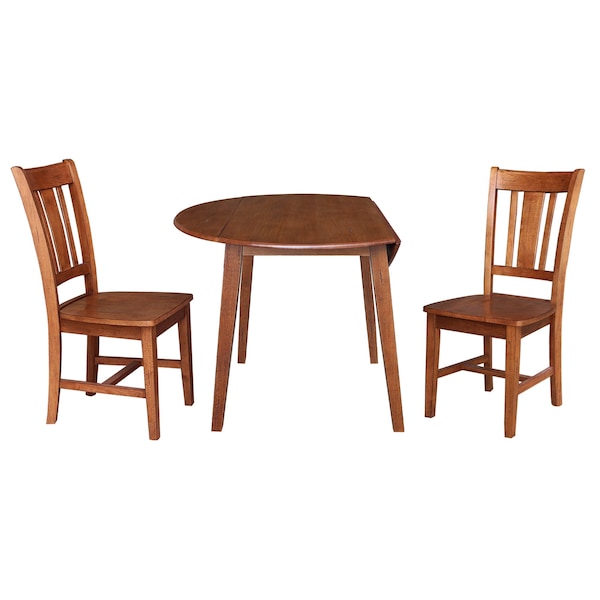 International Concepts 42 in. Solid Wood Round Dual Drop Leaf Dining Table with 2 Chairs in Distressed Oak - K42-42DL-C10-2
