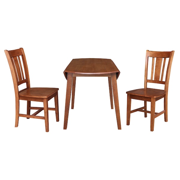 International Concepts 42 in. Solid Wood Round Dual Drop Leaf Dining Table with 2 Chairs in Distressed Oak - K42-42DL-C10-2