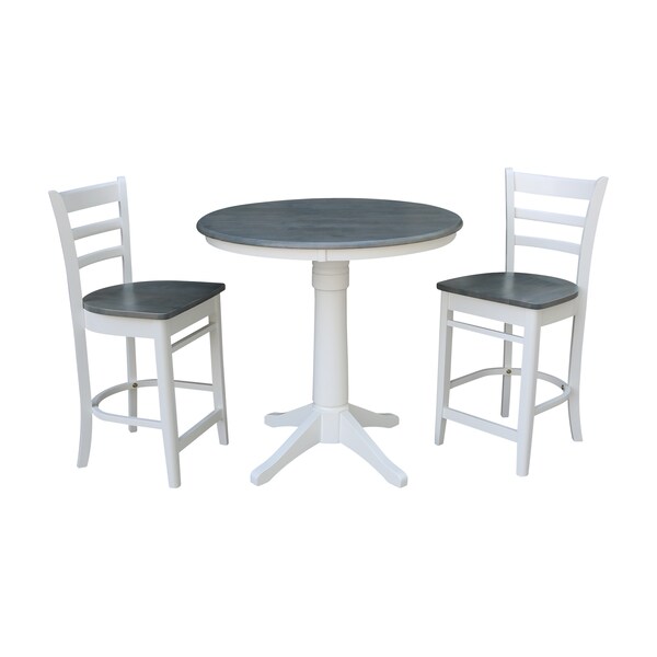 International Concepts Round 36 in Rd Ped Gathering Ht Table, 2 Emily Stools, White/Heather Gray, 36 in W, 36 in L, Wood - K05-36RT-27B-S6172-2