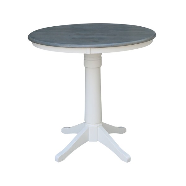 International Concepts Round 36 in Rd Ped Gathering Ht Table, 2 Emily Stools, White/Heather Gray, 36 in W, 36 in L, Wood - K05-36RT-27B-S6172-2
