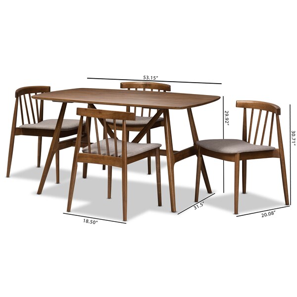 Baxton Studio Wyatt Mid-Century Modern Walnut Wood 5-Piece Dining Set - 142-8020-8021