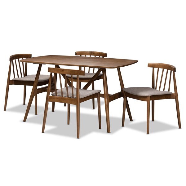 Baxton Studio Wyatt Mid-Century Modern Walnut Wood 5-Piece Dining Set - 142-8020-8021