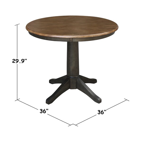 International Concepts Round 36 in Round Top Pedestal Table, 28.9 inH, Hickory/Washed Coal, 36 in W, 36 in L, 29.9 in H - K45-36RT-27B