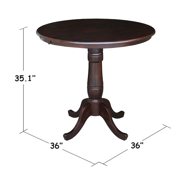 International Concepts Round 36 in Round Top Pedestal Table, 34.9 inH, Rich Mocha, 36 in W, 36 in L, 35.1 in H, Wood - K15-36RT-6B