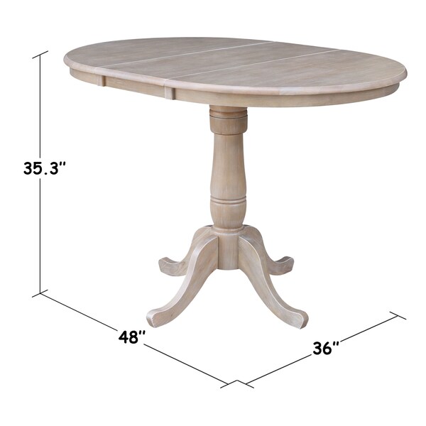 International Concepts Round 36 in Rd Top Pedestal Table, 12 in Leaf, 34.9 inH, Adjust Ht, Washed Gray Taupe, 36 in W, 48 in L - K09-36RXT-6B